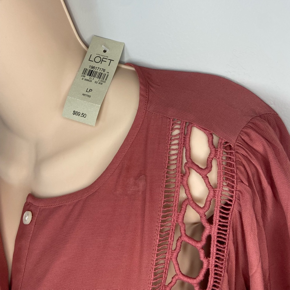 NWT LOFT $69.50 Mauve Button Down Round Neck Long Sleeve Too SZ L Petite - Picture 6 of 9